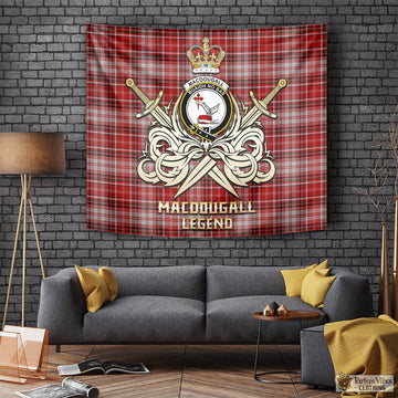 MacDougall Dress Tartan Tapestry with Clan Crest and the Golden Sword of Courageous Legacy