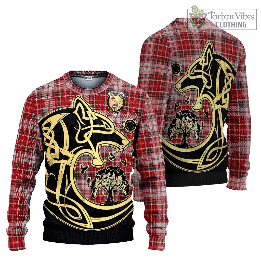 Tartan Vibes Clothing MacDougall Dress Tartan Knitted Sweater with Family Crest Celtic Wolf Style