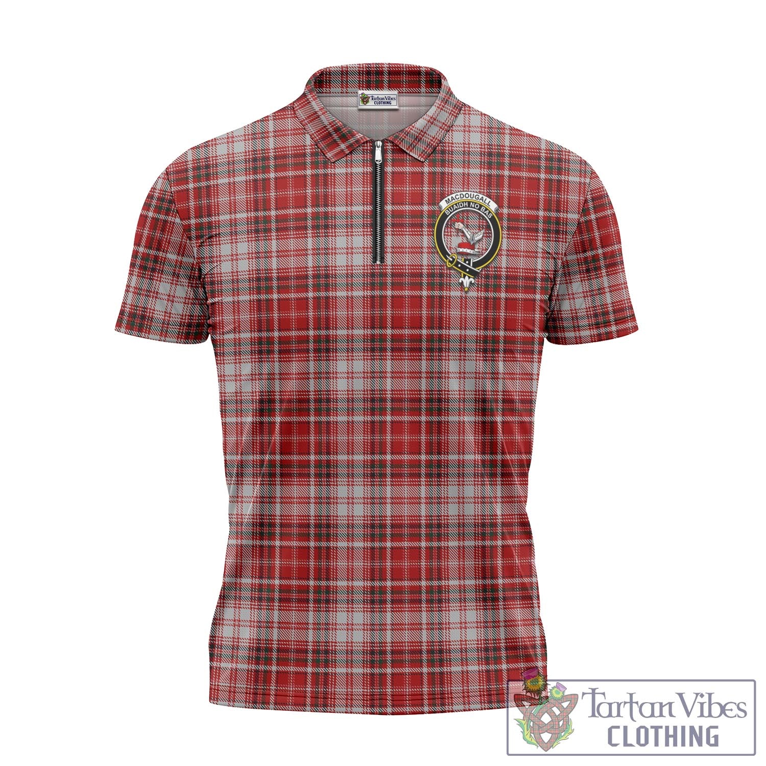 Tartan Vibes Clothing MacDougall Dress Tartan Zipper Polo Shirt with Family Crest