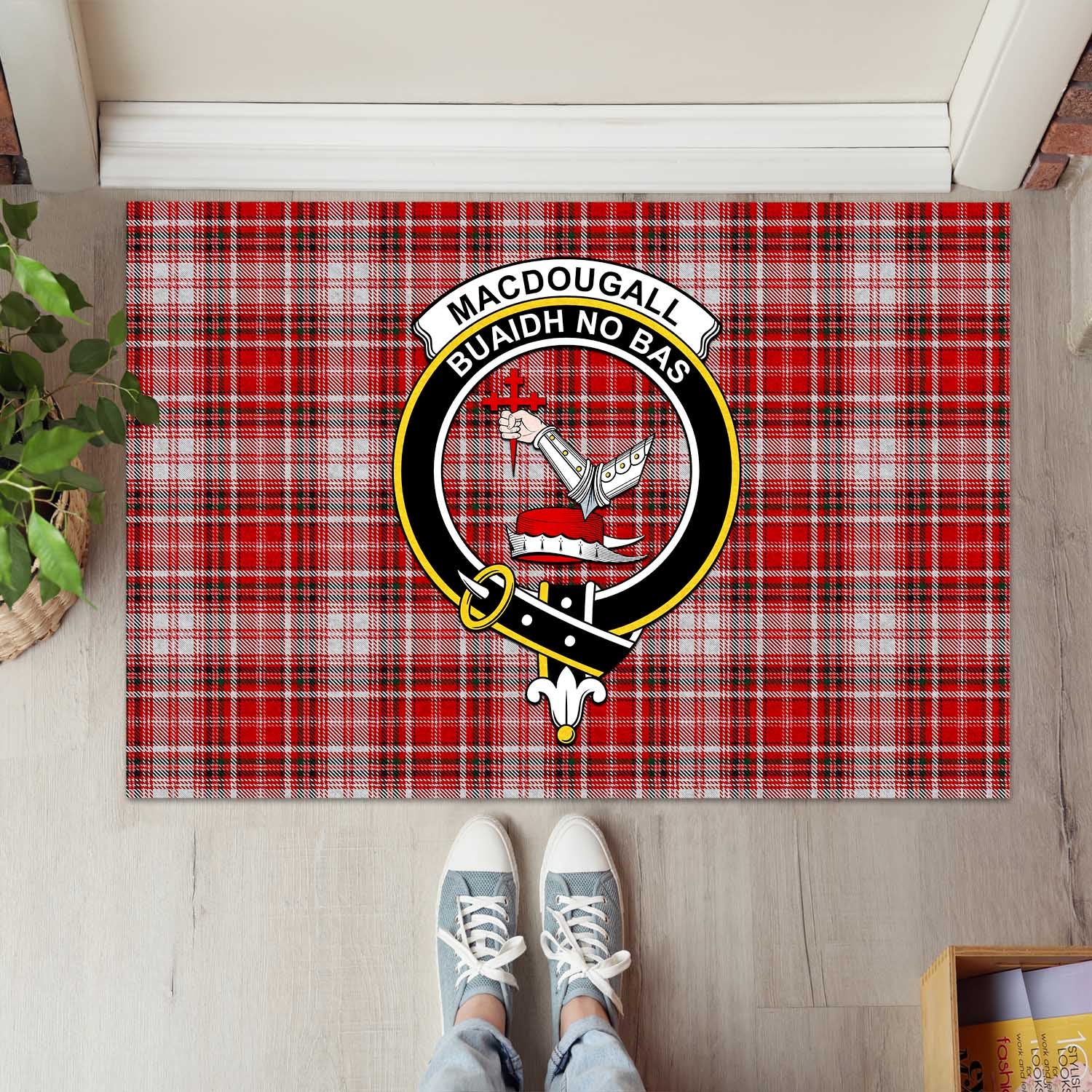 MacDougall Dress Tartan Door Mat with Family Crest - Tartanvibesclothing