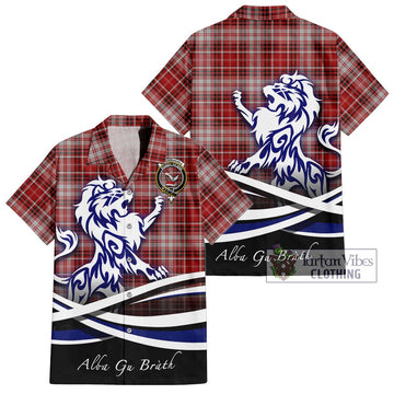 MacDougall Dress Tartan Short Sleeve Button Shirt with Alba Gu Brath Regal Lion Emblem