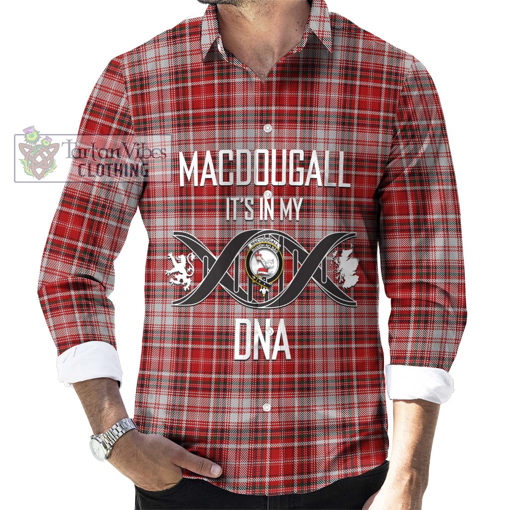 Tartan Vibes Clothing MacDougall Dress Tartan Long Sleeve Button Shirt with Family Crest DNA In Me Style