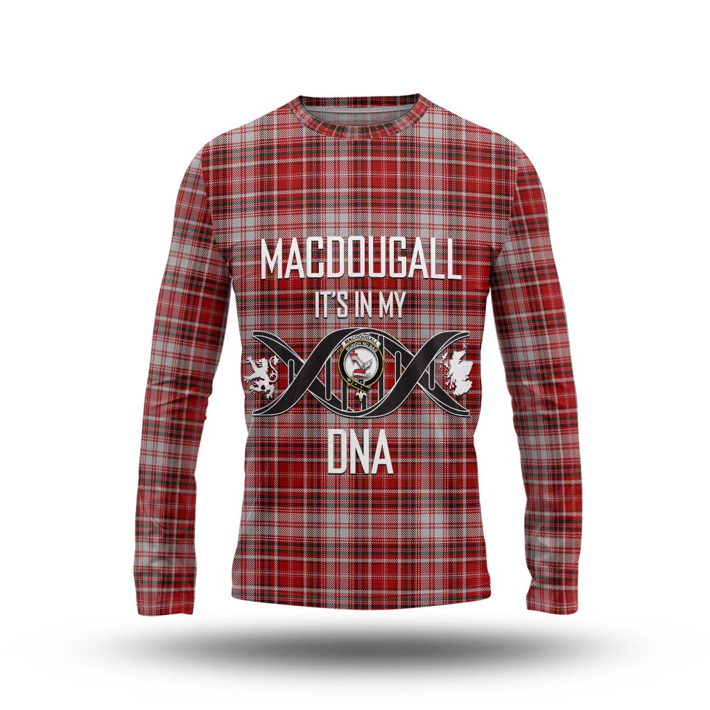 Tartan Vibes Clothing MacDougall Dress Tartan Long Sleeve T-Shirt with Family Crest DNA In Me Style