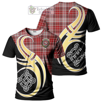MacDougall Dress Tartan T-Shirt with Family Crest and Celtic Symbol Style