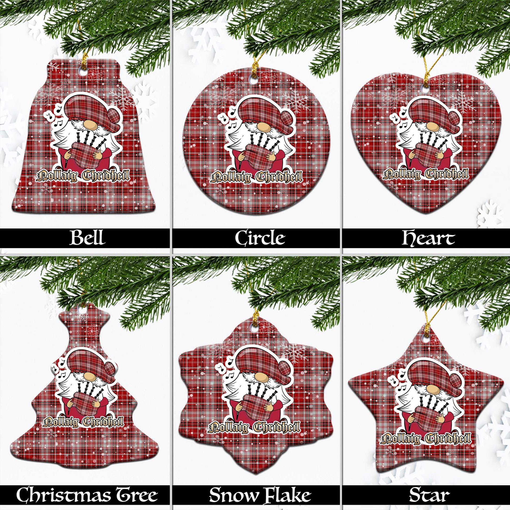 MacDougall Dress Tartan Christmas Ornaments with Scottish Gnome Playing Bagpipes Ceramic - Tartanvibesclothing