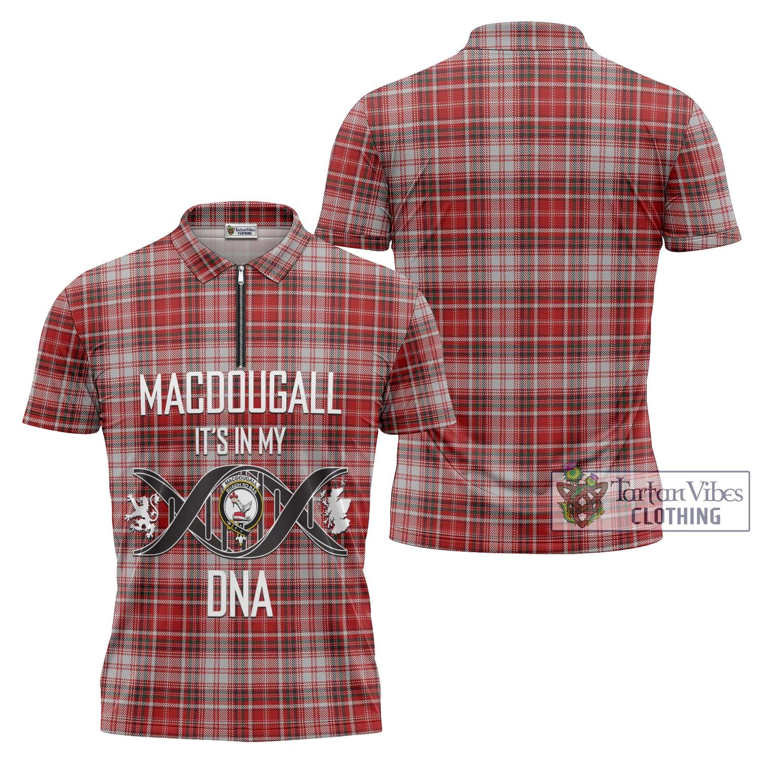 Tartan Vibes Clothing MacDougall Dress Tartan Zipper Polo Shirt with Family Crest DNA In Me Style