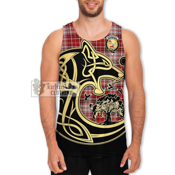 MacDougall Dress Tartan Men's Tank Top with Family Crest Celtic Wolf Style