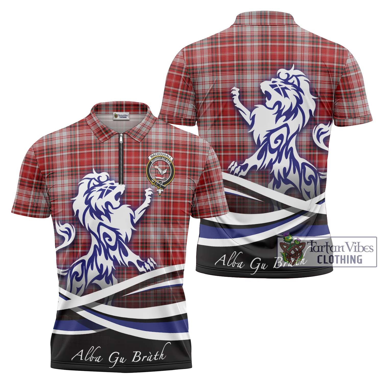 Tartan Vibes Clothing MacDougall Dress Tartan Zipper Polo Shirt with Alba Gu Brath Regal Lion Emblem