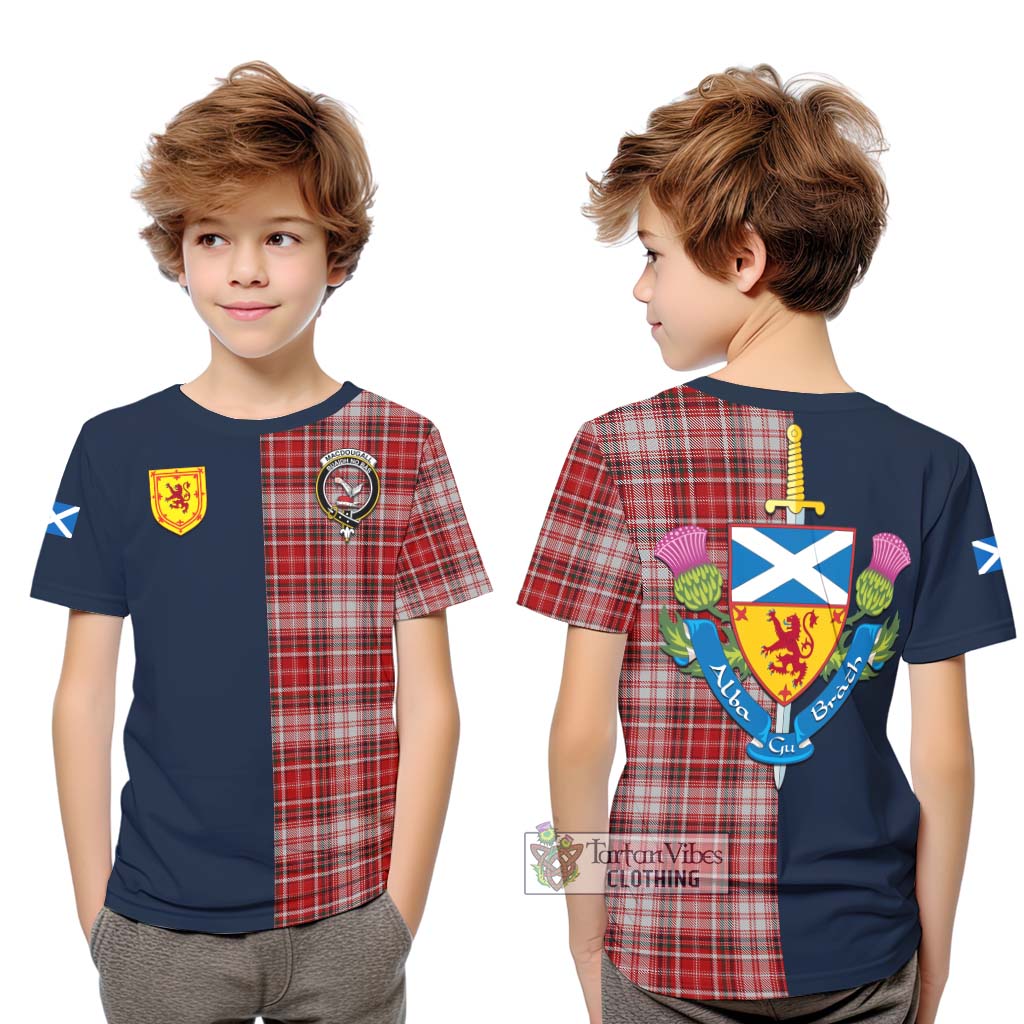 Tartan Vibes Clothing MacDougall Dress Tartan Kid T-Shirt with Scottish Lion Royal Arm Half Style