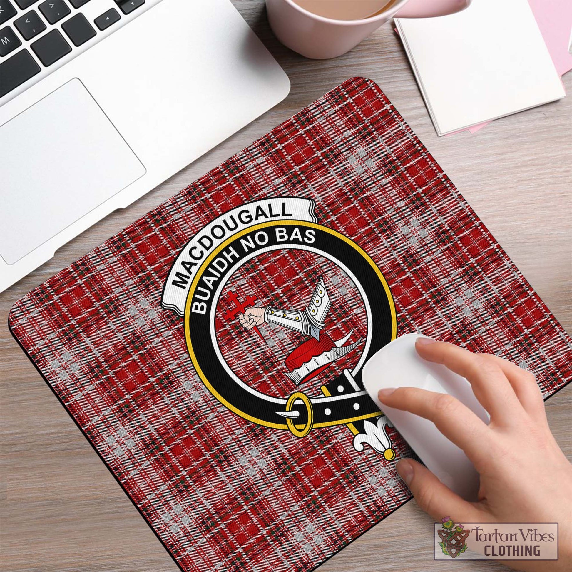 Tartan Vibes Clothing MacDougall Dress Tartan Mouse Pad with Family Crest