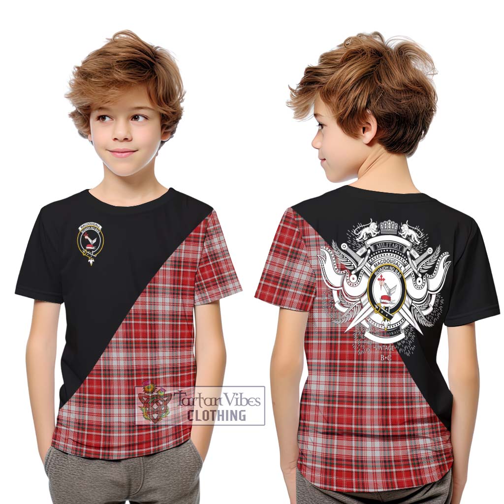 Tartan Vibes Clothing MacDougall Dress Tartan Kid T-Shirt with Family Crest and Military Logo Style