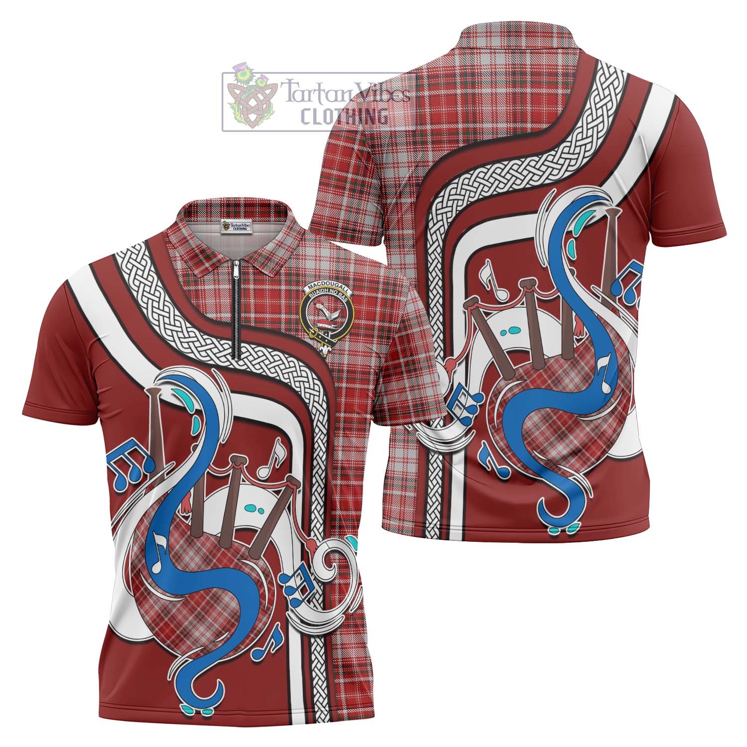 Tartan Vibes Clothing MacDougall Dress Tartan Zipper Polo Shirt with Epic Bagpipe Style