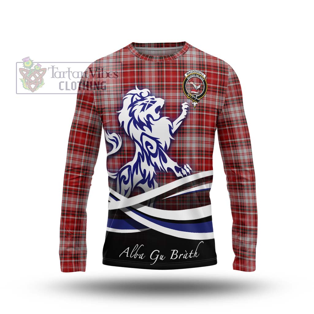 Tartan Vibes Clothing MacDougall Dress Tartan Long Sleeve T-Shirt with Alba Gu Brath Regal Lion Emblem