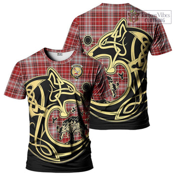 MacDougall Dress Tartan T-Shirt with Family Crest Celtic Wolf Style