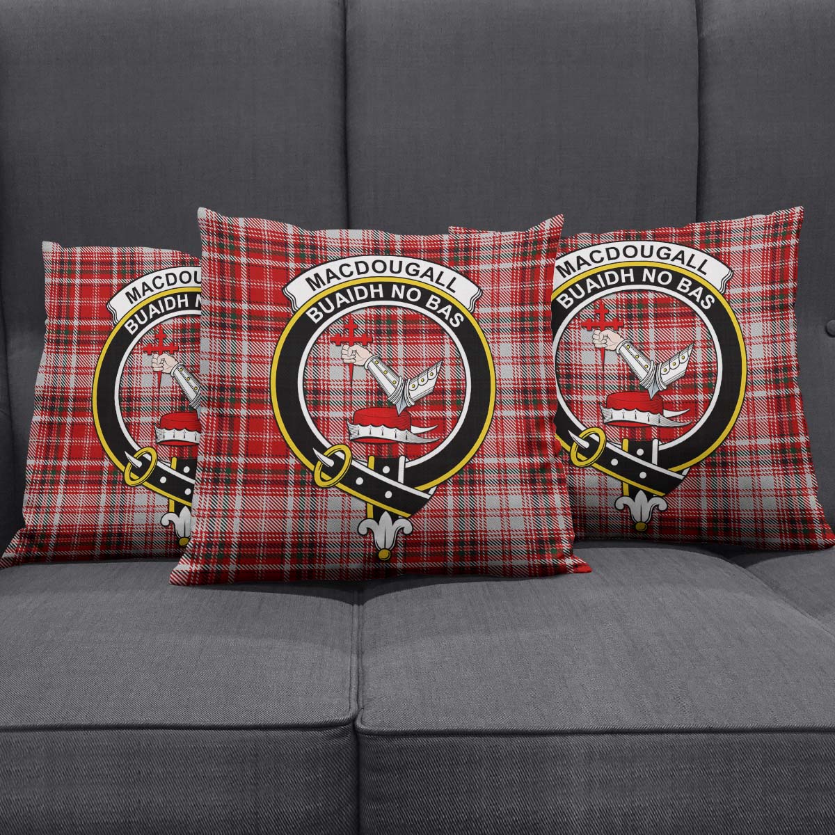 MacDougall Dress Tartan Pillow Cover with Family Crest Square Pillow Cover - Tartanvibesclothing