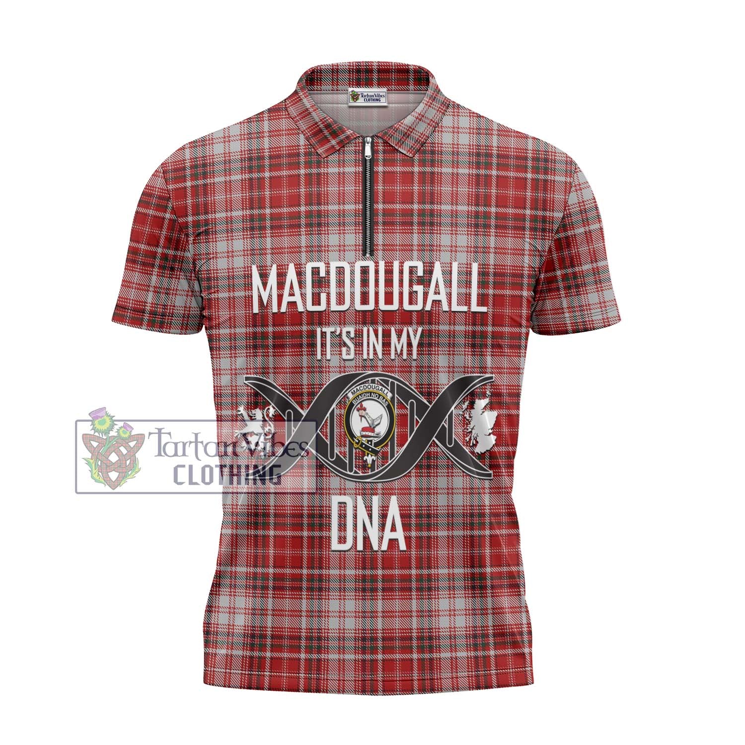 Tartan Vibes Clothing MacDougall Dress Tartan Zipper Polo Shirt with Family Crest DNA In Me Style