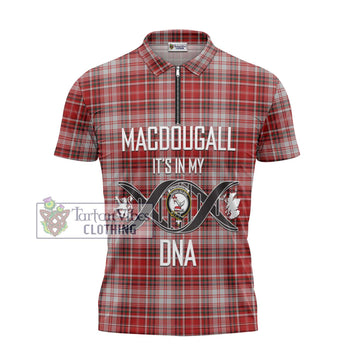 MacDougall Dress Tartan Zipper Polo Shirt with Family Crest DNA In Me Style