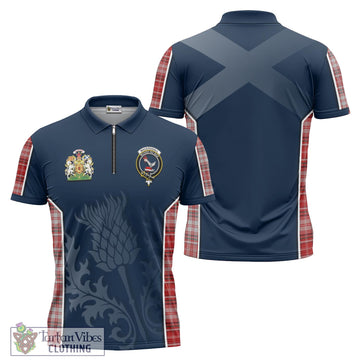 MacDougall Dress Tartan Zipper Polo Shirt with Family Crest and Scottish Thistle Vibes Sport Style