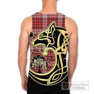 MacDougall Dress Tartan Men's Tank Top with Family Crest Celtic Wolf Style