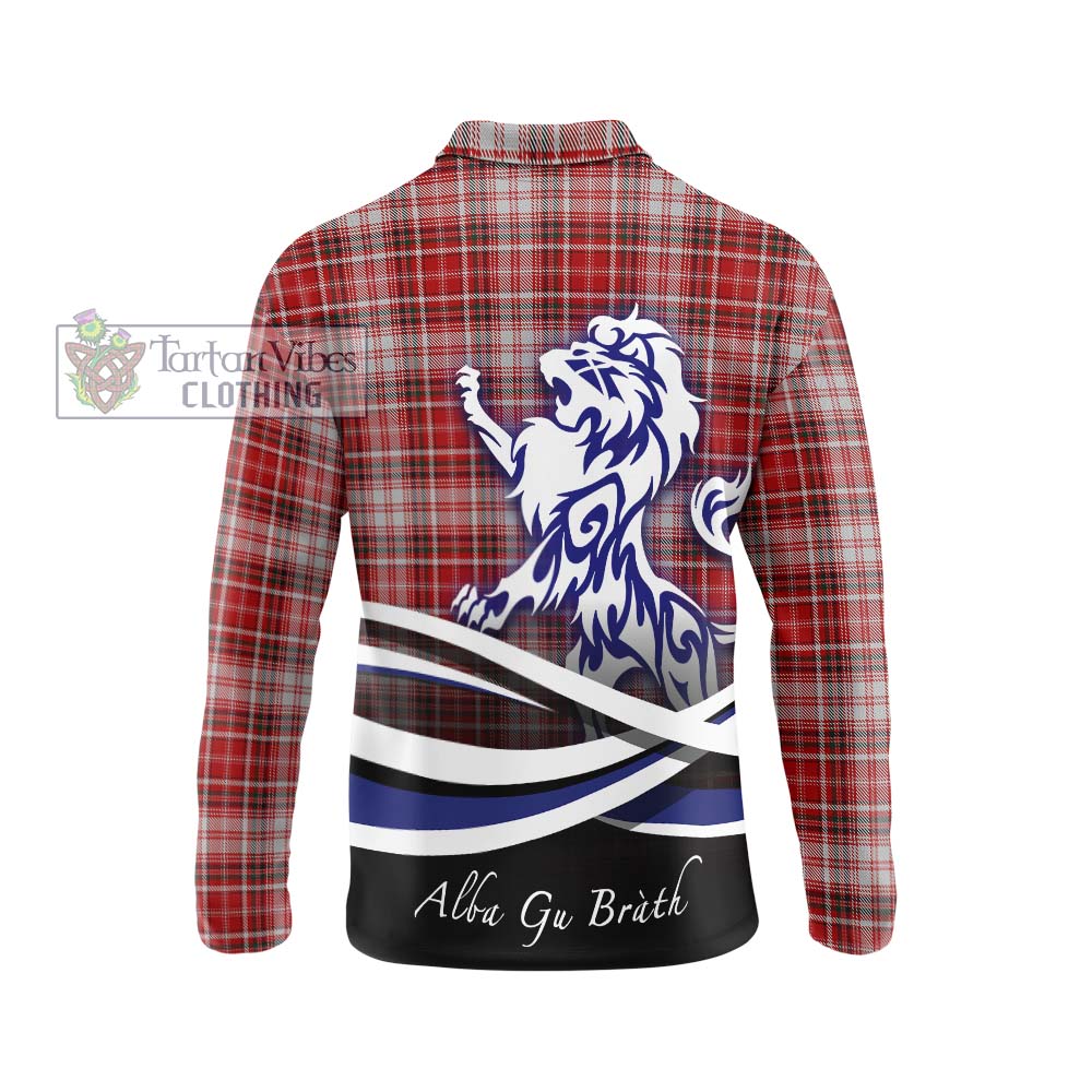 Tartan Vibes Clothing MacDougall Dress Tartan Long Sleeve Polo Shirt with Alba Gu Brath Regal Lion Emblem