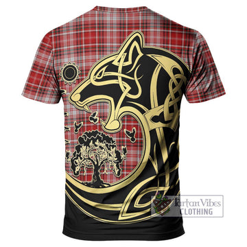 MacDougall Dress Tartan T-Shirt with Family Crest Celtic Wolf Style