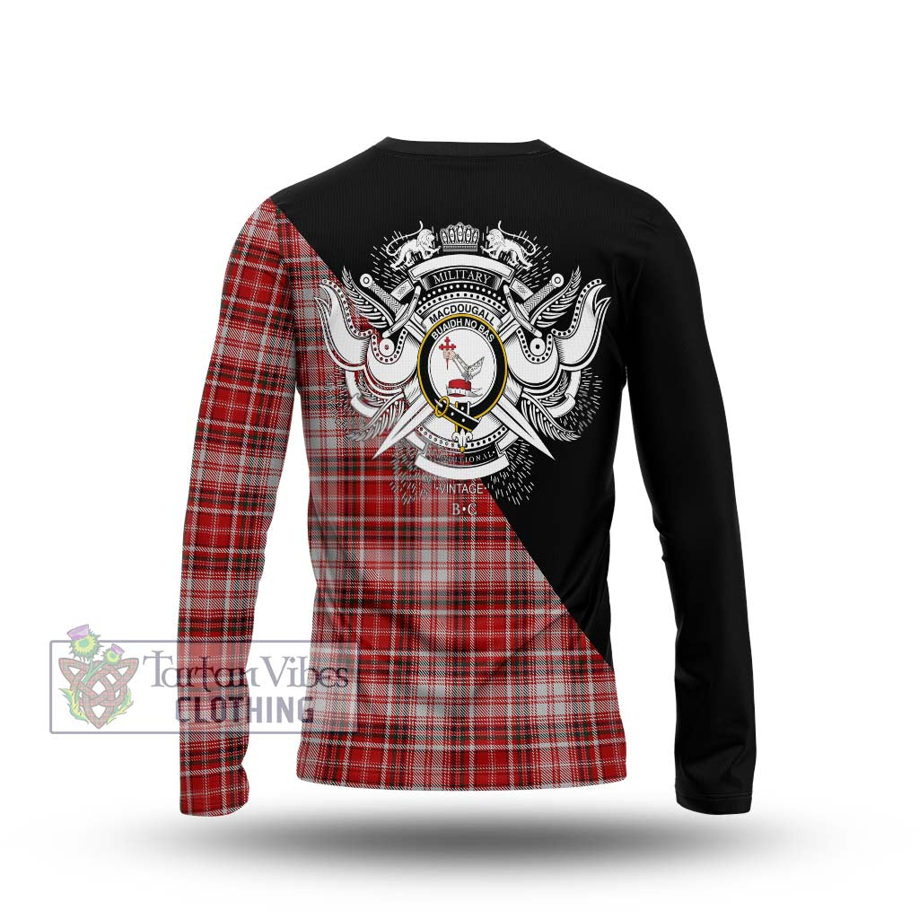 Tartan Vibes Clothing MacDougall Dress Tartan Long Sleeve T-Shirt with Family Crest and Military Logo Style