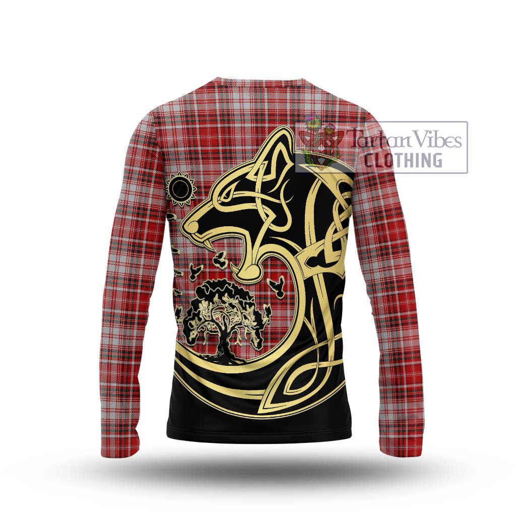 Tartan Vibes Clothing MacDougall Dress Tartan Long Sleeve T-Shirt with Family Crest Celtic Wolf Style