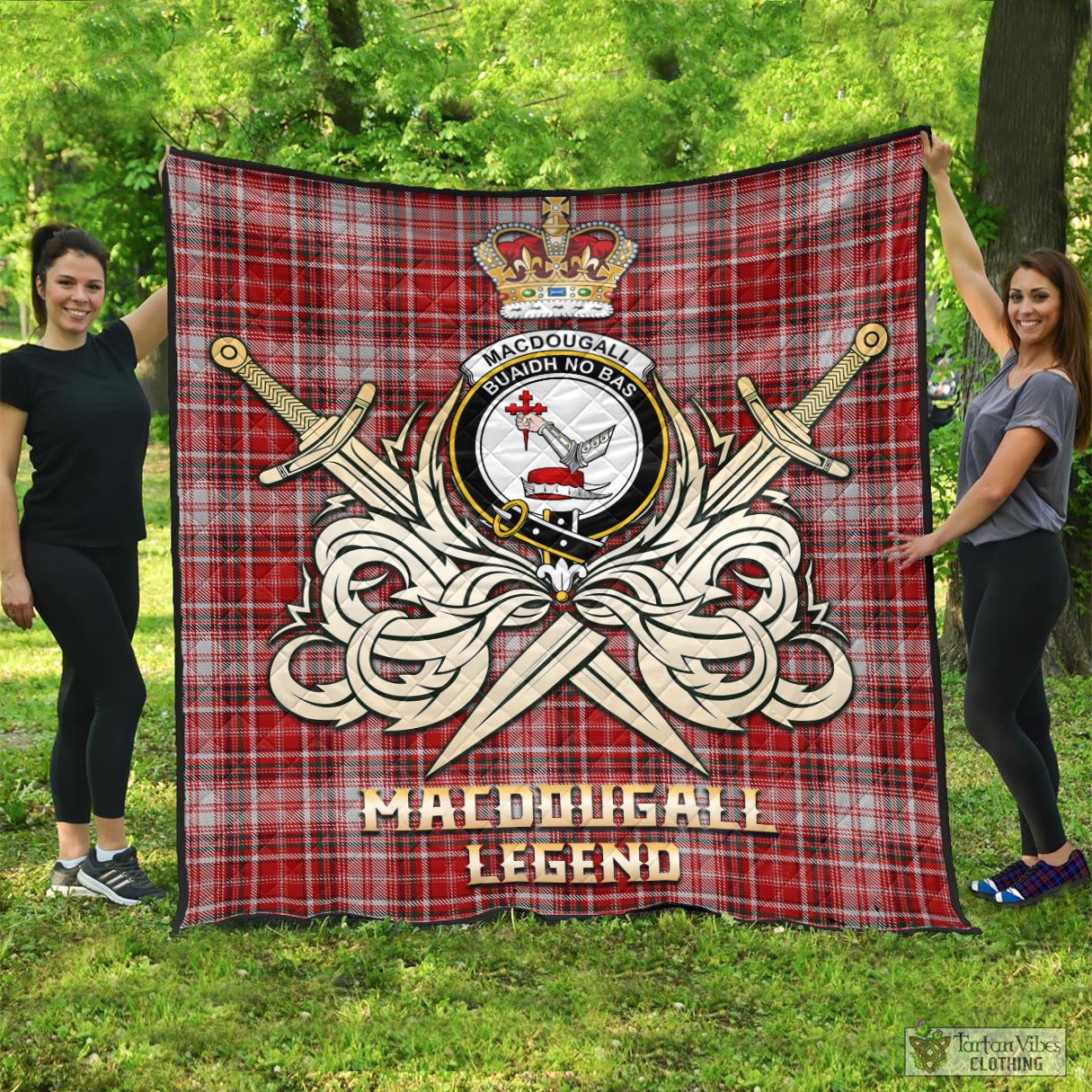 Tartan Vibes Clothing MacDougall Dress Tartan Quilt with Clan Crest and the Golden Sword of Courageous Legacy