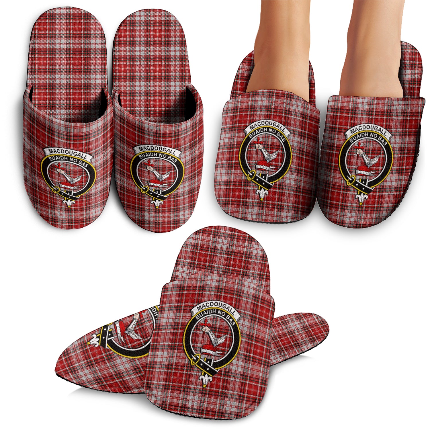 MacDougall Dress Tartan Home Slippers with Family Crest - Tartanvibesclothing