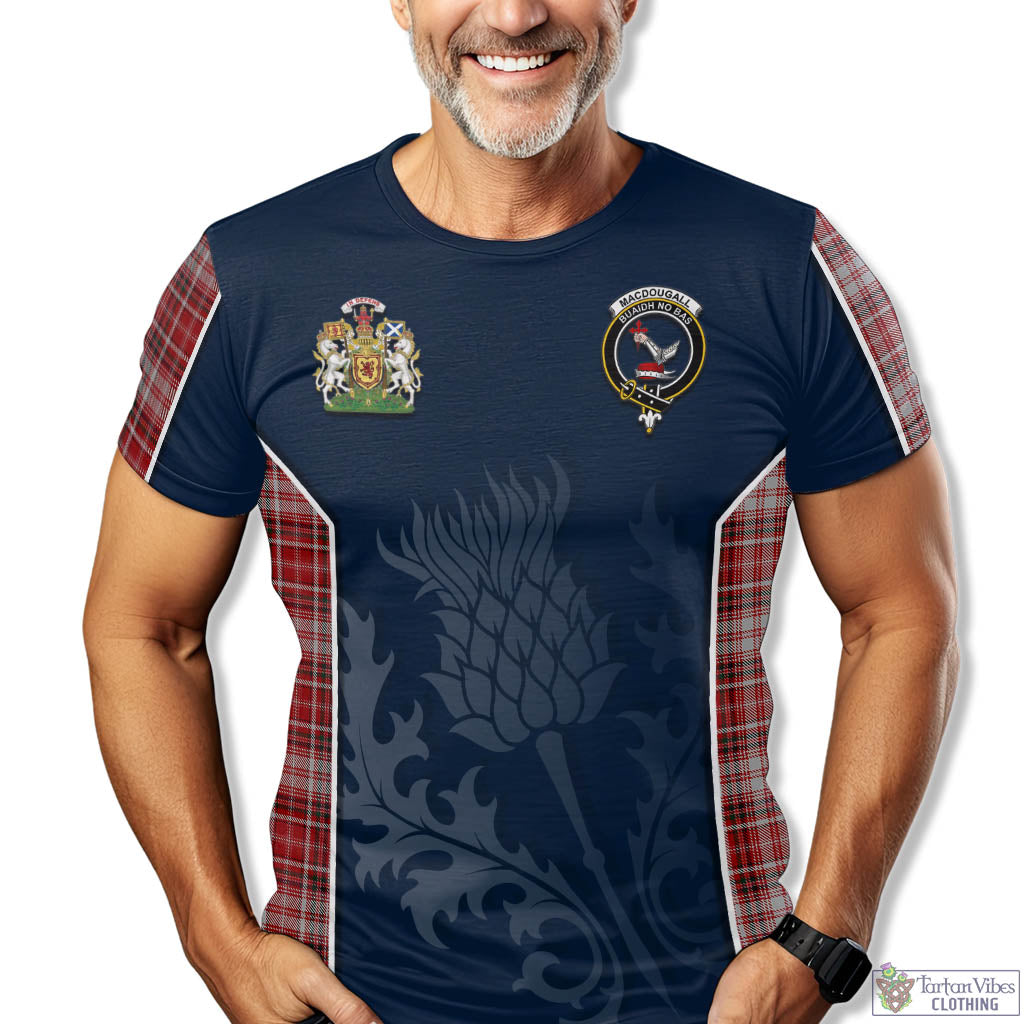 Tartan Vibes Clothing MacDougall Dress Tartan T-Shirt with Family Crest and Scottish Thistle Vibes Sport Style