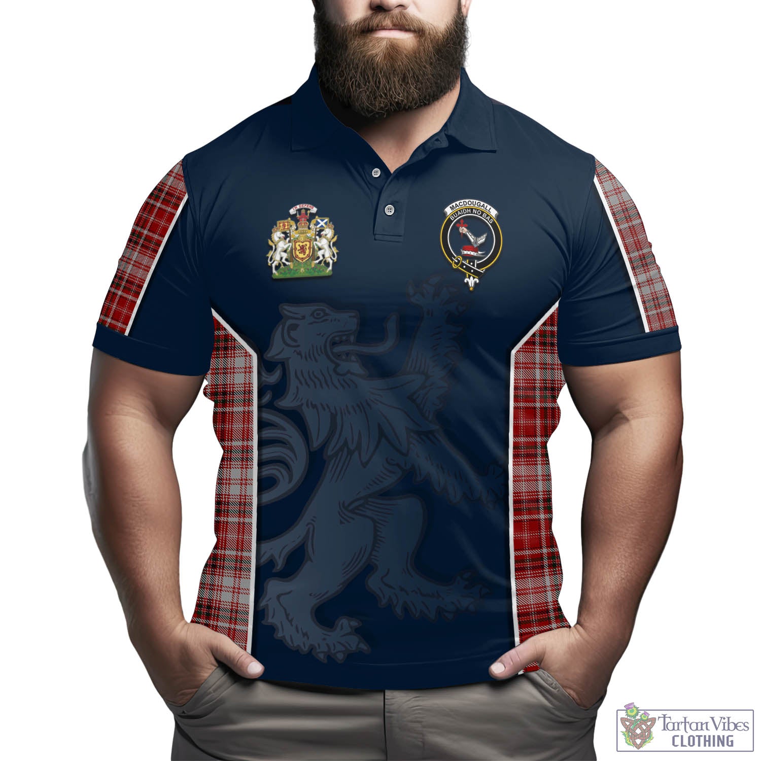 Tartan Vibes Clothing MacDougall Dress Tartan Men's Polo Shirt with Family Crest and Lion Rampant Vibes Sport Style