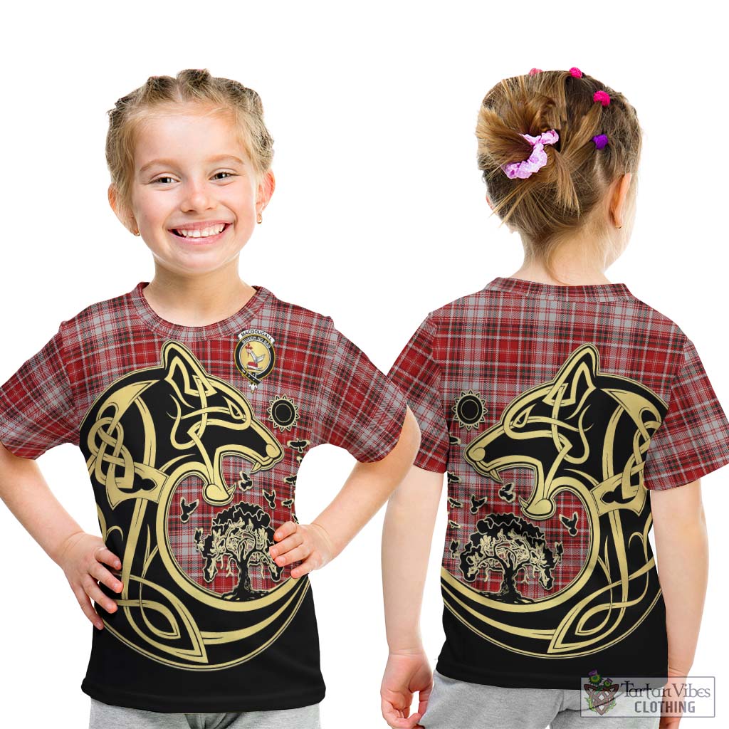 Tartan Vibes Clothing MacDougall Dress Tartan Kid T-Shirt with Family Crest Celtic Wolf Style