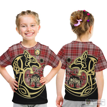 MacDougall Dress Tartan Kid T-Shirt with Family Crest Celtic Wolf Style