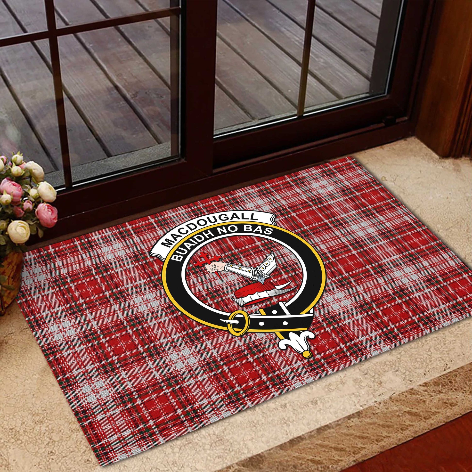 MacDougall Dress Tartan Door Mat with Family Crest - Tartanvibesclothing