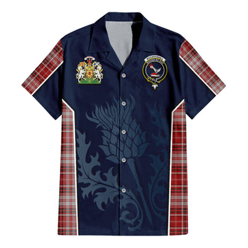 MacDougall Dress Tartan Short Sleeve Button Up Shirt with Family Crest and Scottish Thistle Vibes Sport Style