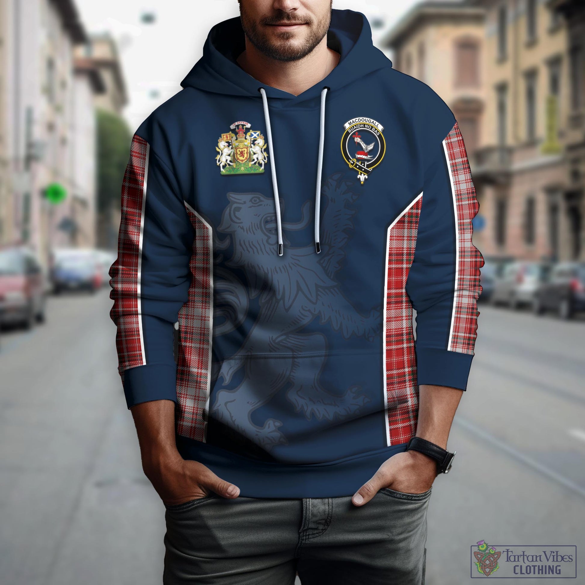 Tartan Vibes Clothing MacDougall Dress Tartan Hoodie with Family Crest and Lion Rampant Vibes Sport Style