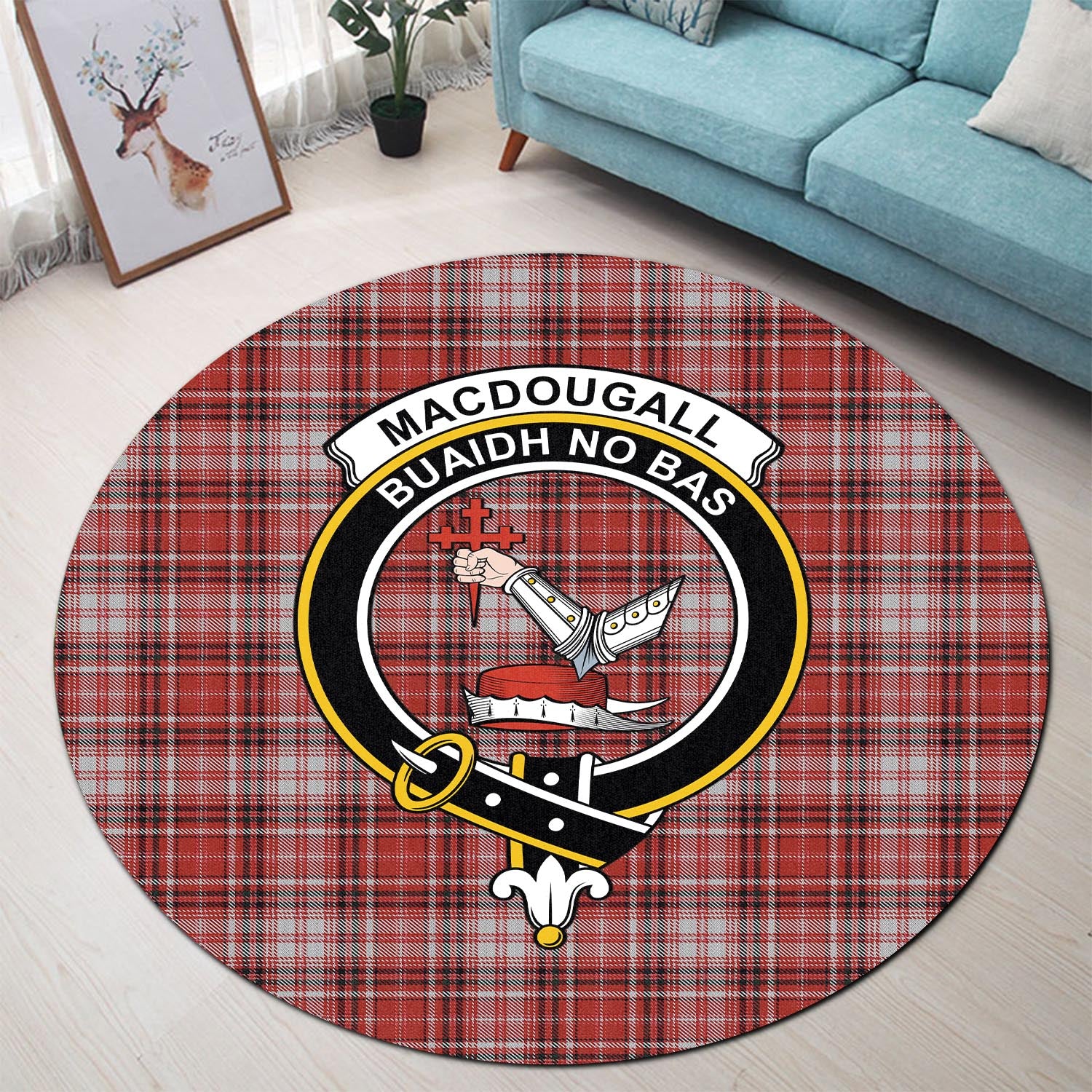 macdougall-dress-tartan-round-rug-with-family-crest