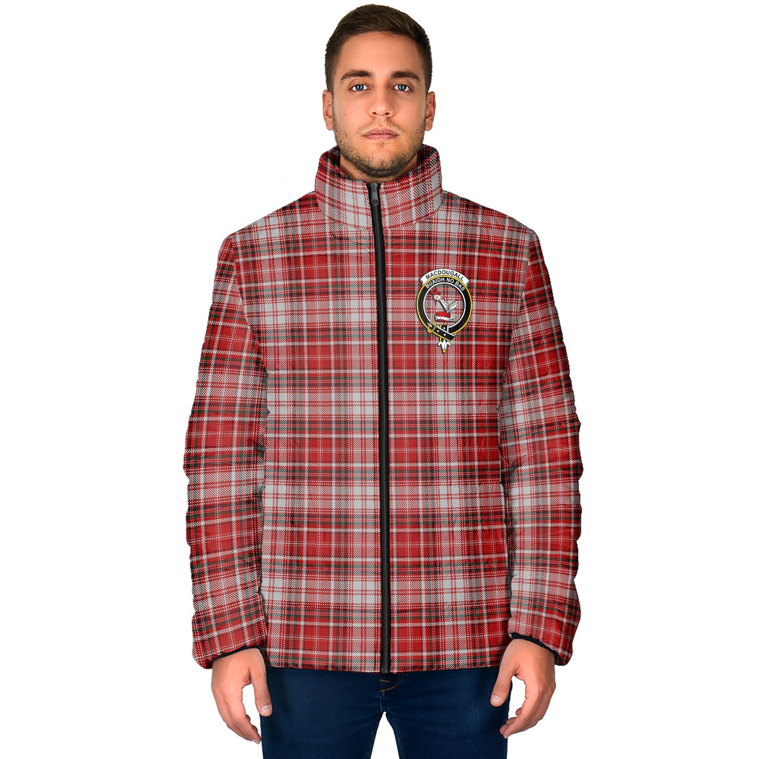 MacDougall Dress Tartan Padded Jacket with Family Crest - Tartan Vibes Clothing