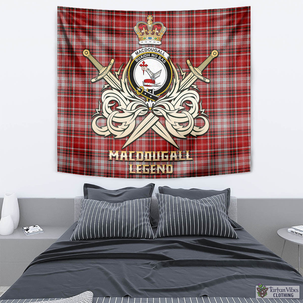 Tartan Vibes Clothing MacDougall Dress Tartan Tapestry with Clan Crest and the Golden Sword of Courageous Legacy
