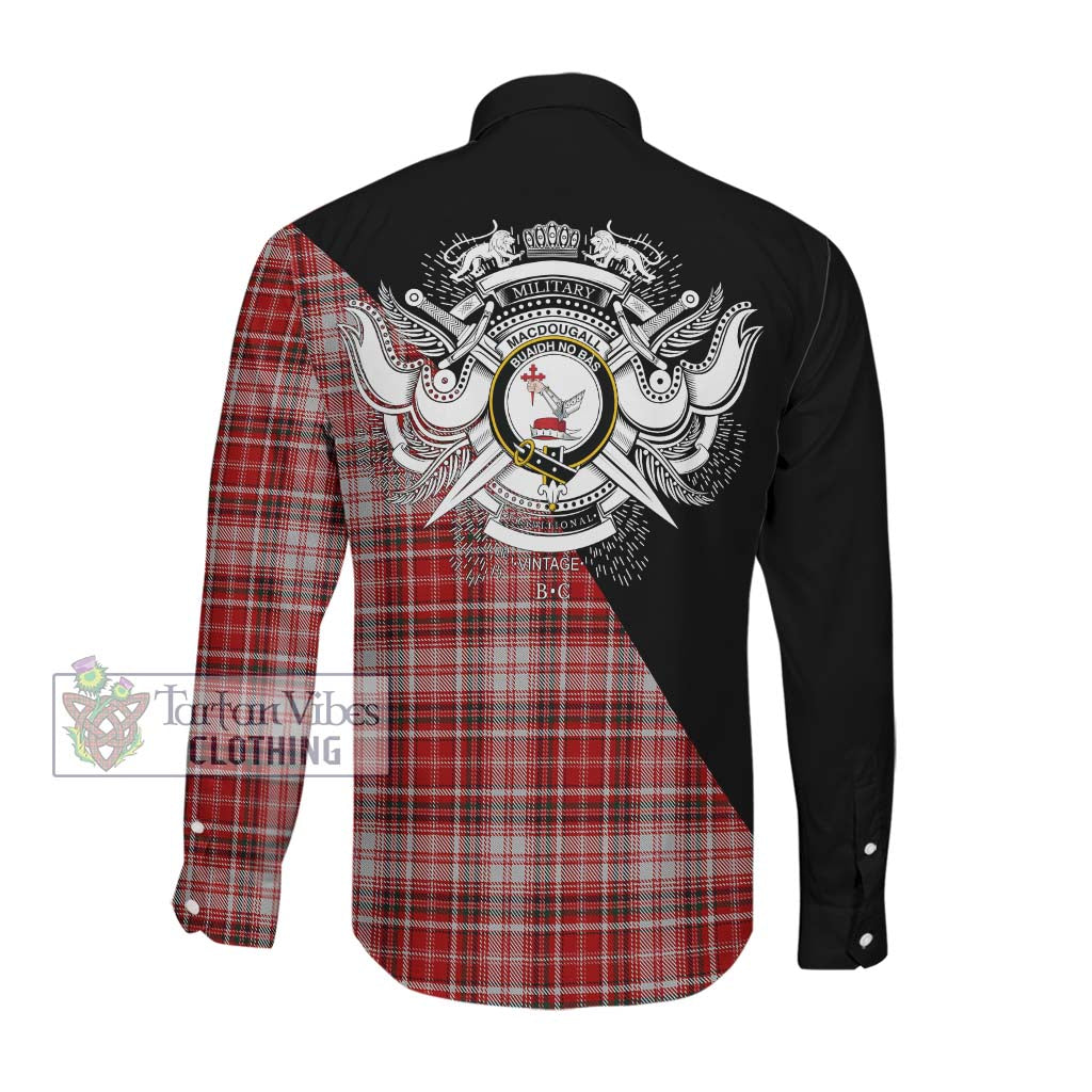 Tartan Vibes Clothing MacDougall Dress Tartan Long Sleeve Button Shirt with Family Crest and Military Logo Style