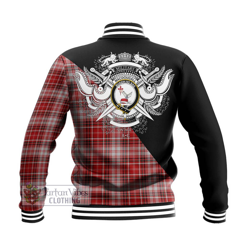 Tartan Vibes Clothing MacDougall Dress Tartan Baseball Jacket with Family Crest and Military Logo Style