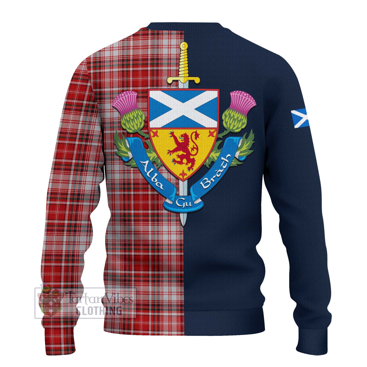 Tartan Vibes Clothing MacDougall Dress Tartan Knitted Sweater with Scottish Lion Royal Arm Half Style