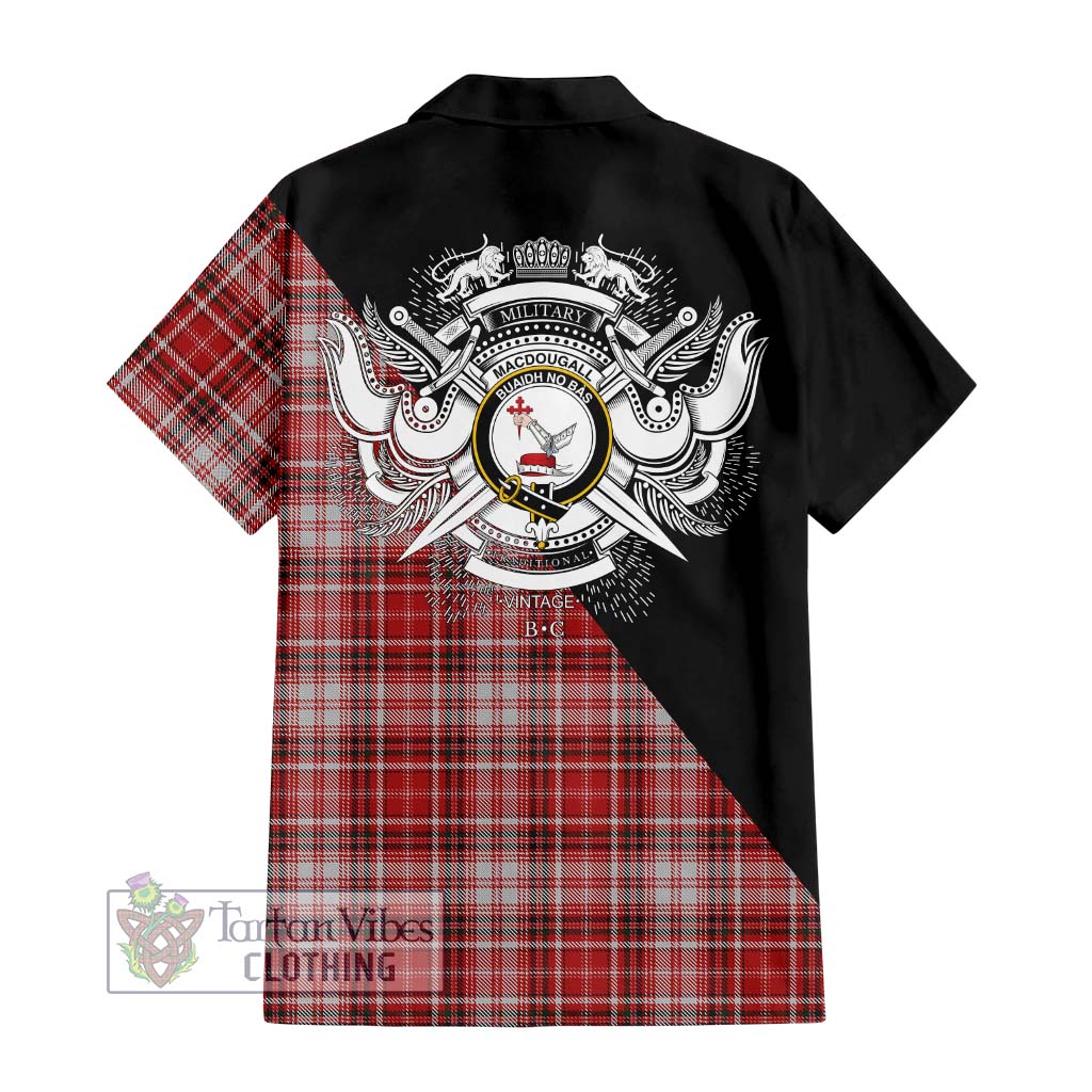 Tartan Vibes Clothing MacDougall Dress Tartan Short Sleeve Button Shirt with Family Crest and Military Logo Style