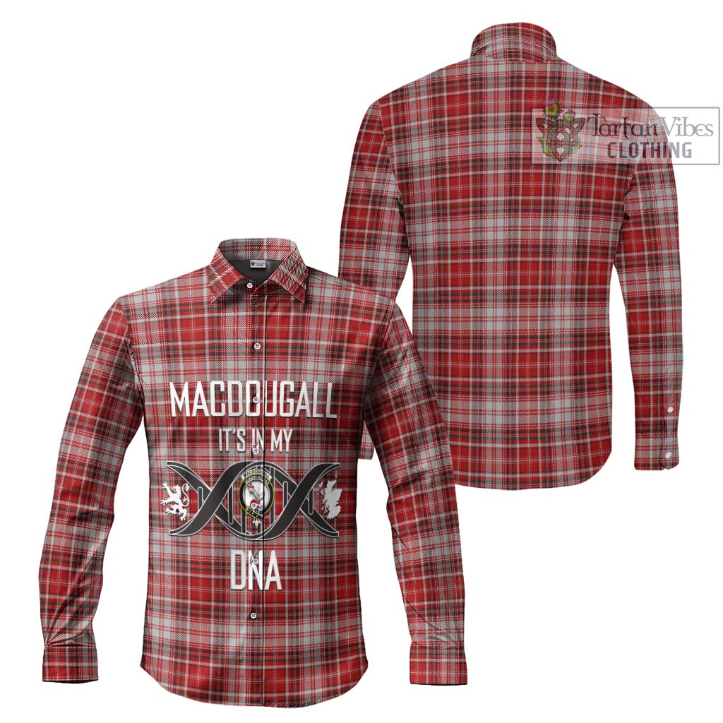 Tartan Vibes Clothing MacDougall Dress Tartan Long Sleeve Button Shirt with Family Crest DNA In Me Style