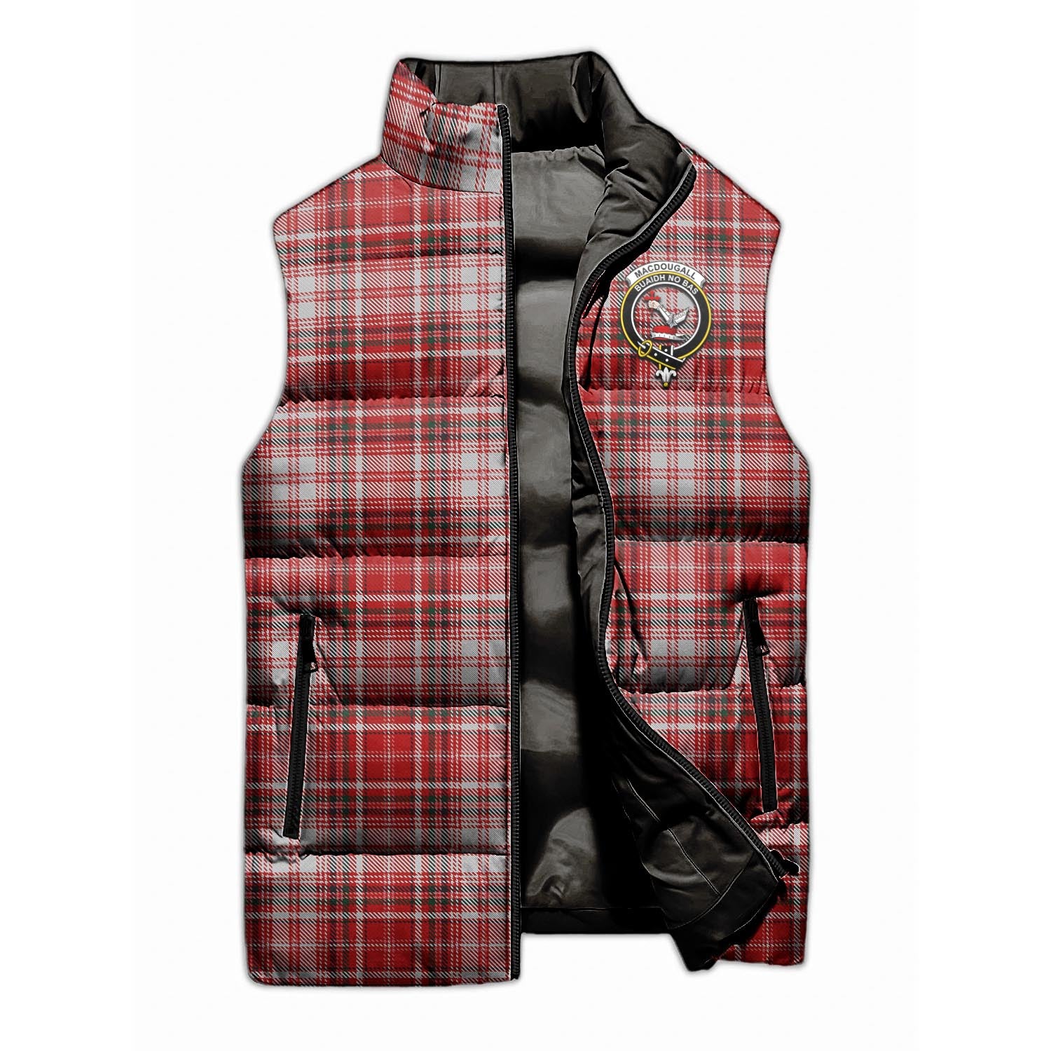 MacDougall Dress Tartan Sleeveless Puffer Jacket with Family Crest - Tartanvibesclothing