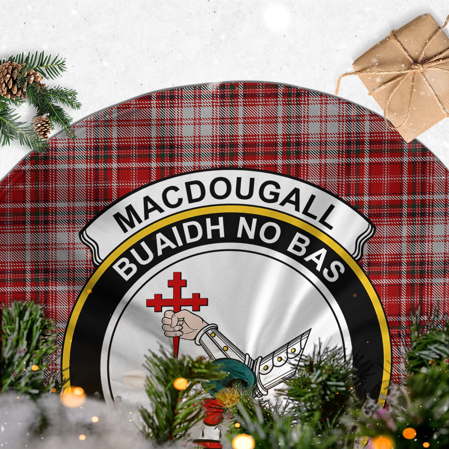 MacDougall Dress Tartan Christmas Tree Skirt with Family Crest - Tartanvibesclothing