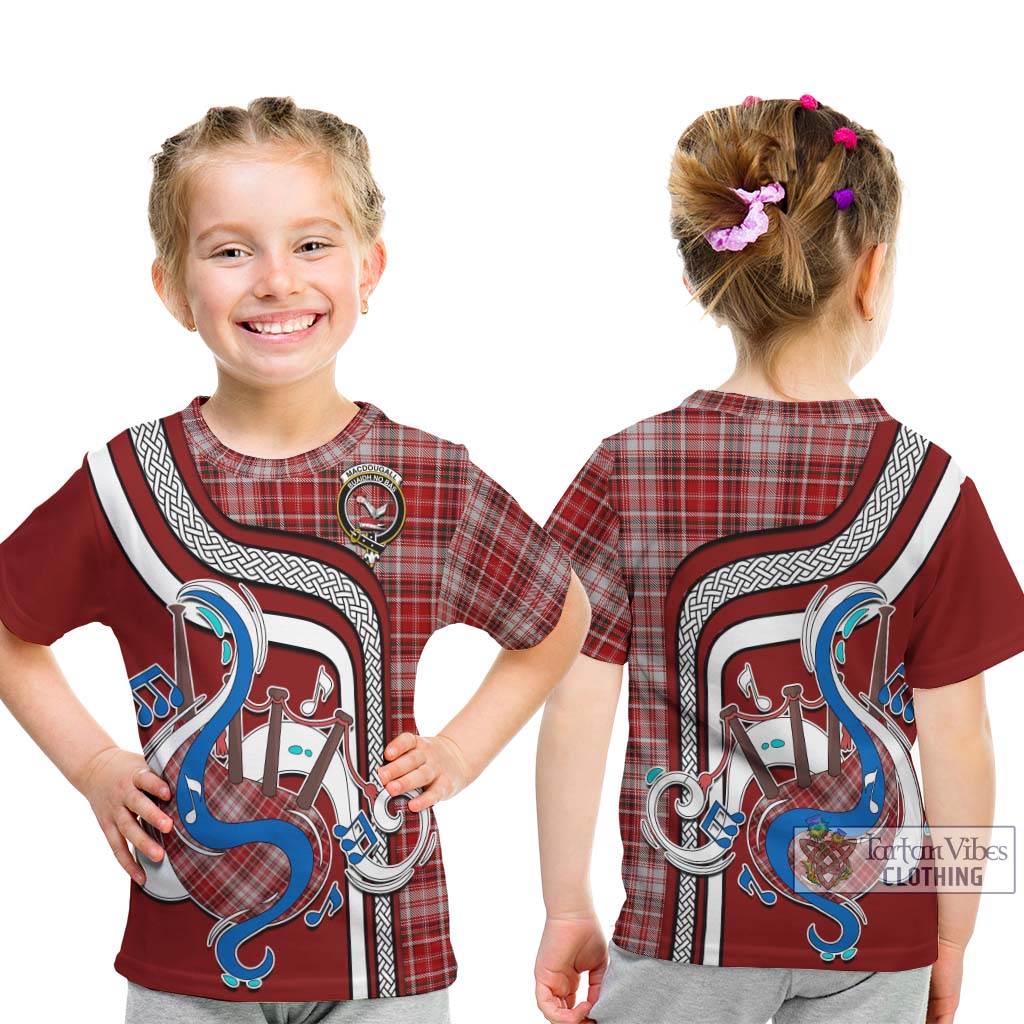 Tartan Vibes Clothing MacDougall Dress Tartan Kid T-Shirt with Epic Bagpipe Style