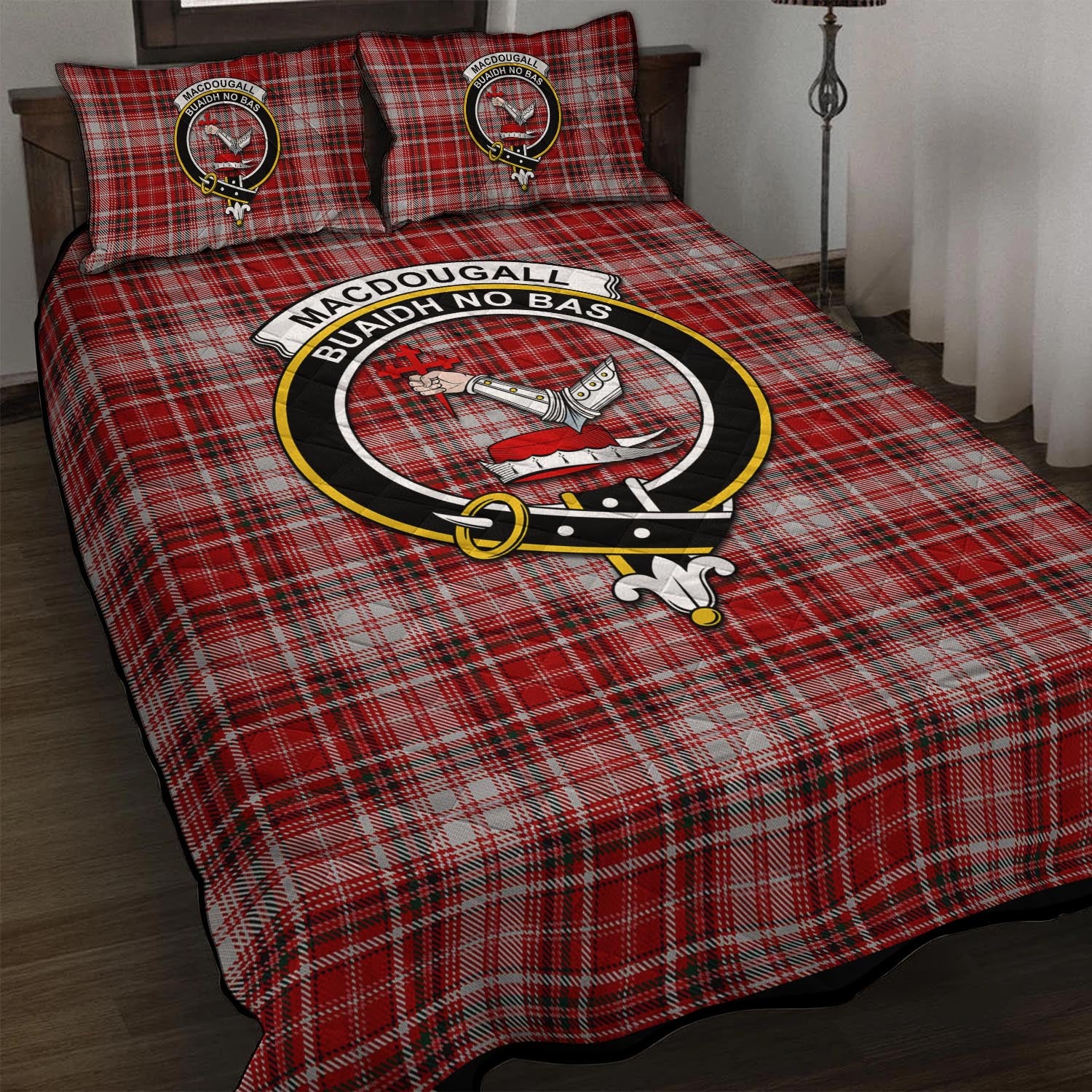 MacDougall Dress Tartan Quilt Bed Set with Family Crest - Tartanvibesclothing