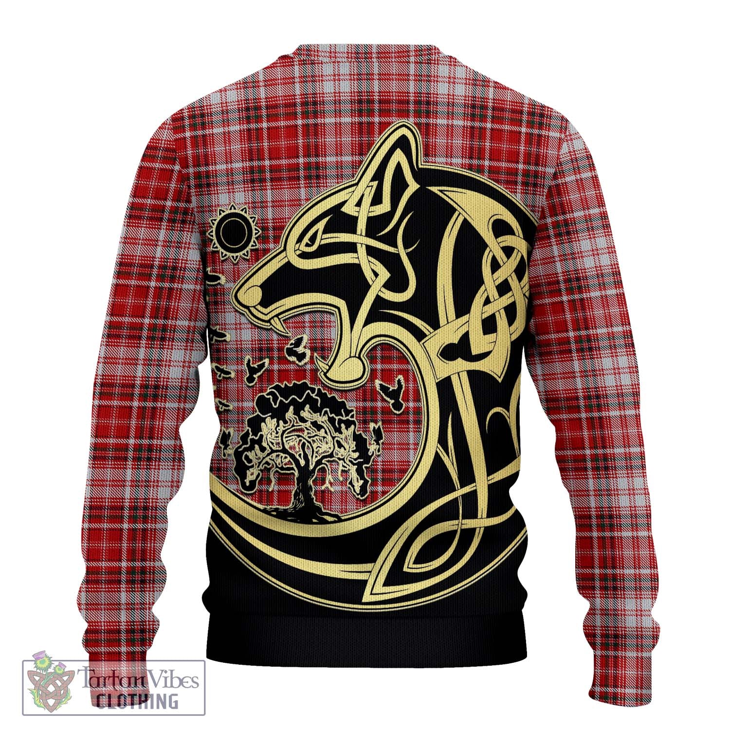 Tartan Vibes Clothing MacDougall Dress Tartan Knitted Sweater with Family Crest Celtic Wolf Style