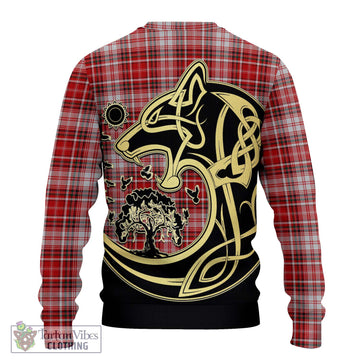 MacDougall Dress Tartan Knitted Sweater with Family Crest Celtic Wolf Style